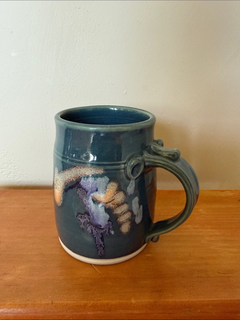 Handmade Blue Ceramic Glazed Mug with Artistic Drip Design